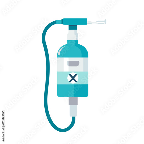 Turquoise Iv Drip Illustration with Bottle Tube and Syringe for Medical Treatment on a Clean White Backdrop