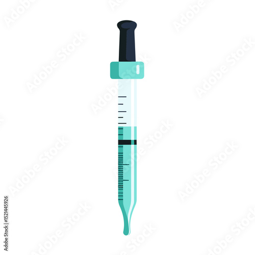 Turquoise Liquid Dropper with Glass Body and Black Rubber Bulb on White Background Medical Precision Tool