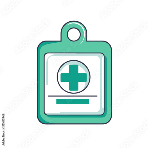 Turquoise Medical Clipboard with a White Form and Blue Cross Symbol Isolated on White Background Illustration