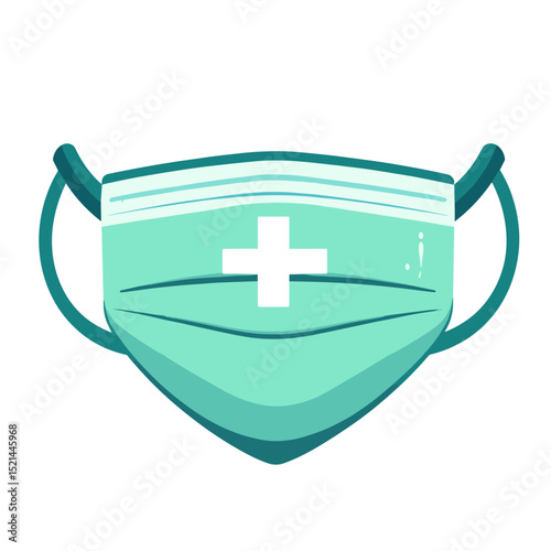 Turquoise Medical Face Mask with White Cross Sign for Virus Protection and Hygiene Isolated on White Background