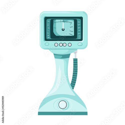 Turquoise Medical Ventilator with Display and Gauge Isolated on White Background Oxygen Support Hospital Equipment Intensive Care Unit