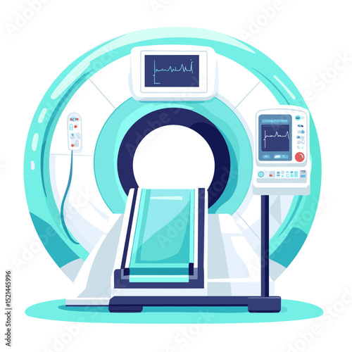 Turquoise Modern Ct Scan Machine Illustration Diagnostic Medical Imaging Equipment