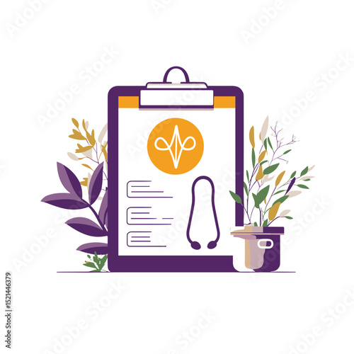 Violet and Orange Medical Report on Clipboard with Flower Pot and Nasal Diagram for ENT Clinic Presentation