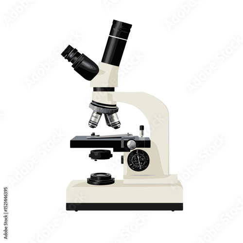 White and Black Microscope for Scientific Research and Analysis in White Background