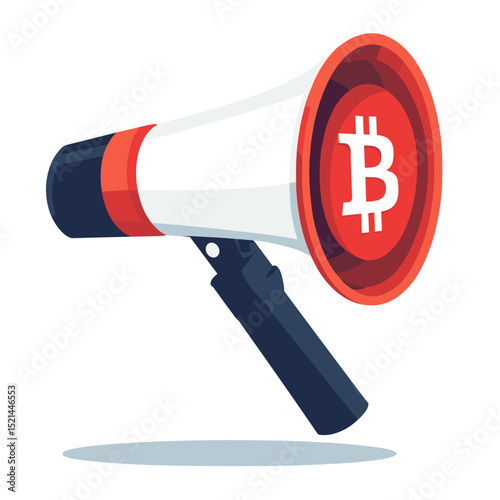 White Megaphone with Bitcoin Symbol Against White Background Advertising and Digital Currency Promotion