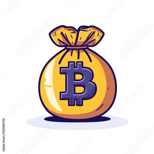 Yellow Bitcoin Bag Illustration on a White Background Showing Concept of Finance Investment and Cryptocurrency Technology with Digital Currency