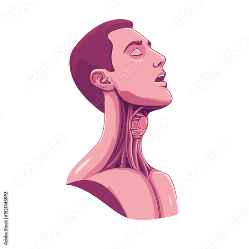 Pixel Art Portrait of a Man with Visible Neck Muscles in Pink Palette on White Background