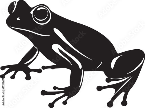 Frog Resting Body still sitting on a surface with legs bent and tail tucked under. full length silhouette black vector illustration