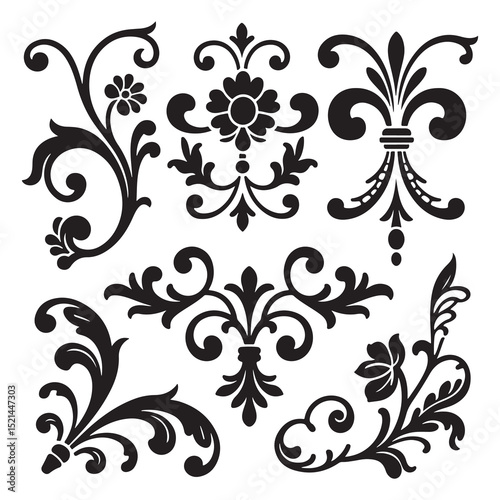 set of vector floral elements in white backraund