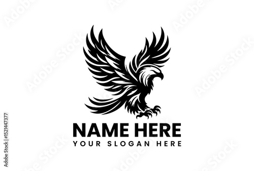 Powerful stencil of an eagle with outstretched wings and detailed feathers. Animal art concept