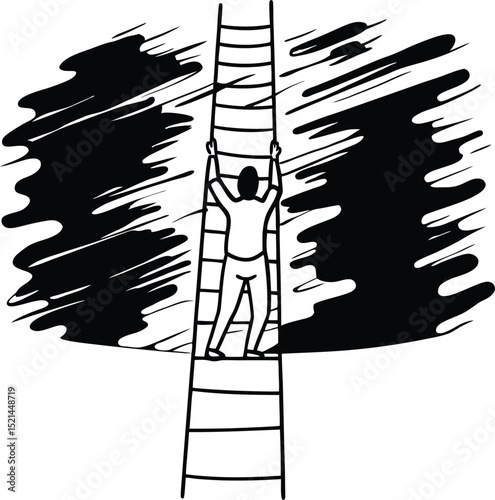 Man Climbing a Ladder into Darkness