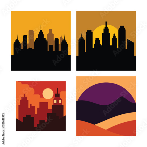 City skylines silhouettes vector illustration set