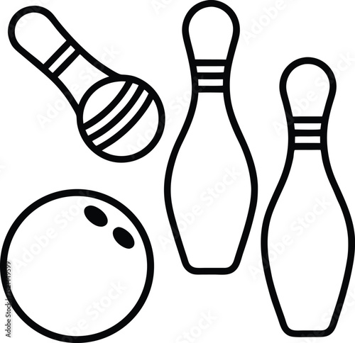 Flat Vector Icons of Bowling Grips and Throws Line art illustration