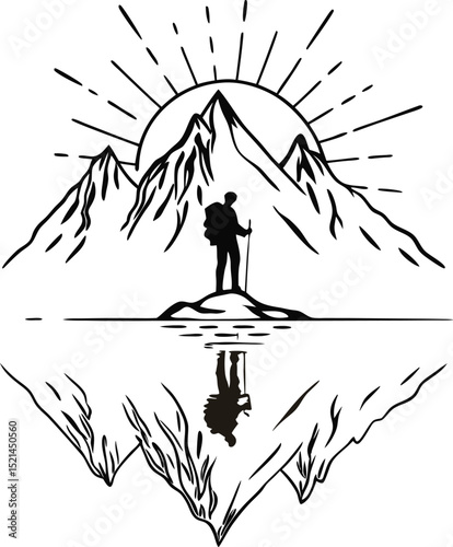 Reflected Dawn: Hiker on a Mountain Peak