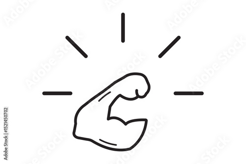 Flexing muscles vector line icon stock illustration. Body building line icon. Logo single shining muscle. Thin outline flat style design in black. Gym concept. 