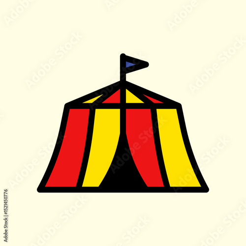Colorful Circus Tent Illustration with Bold Red and Yellow Stripes