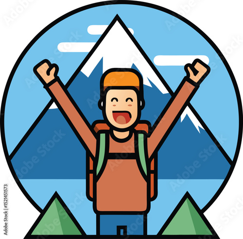 Triumphant Hiker Reaches Mountain Summit