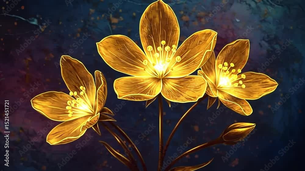 Golden flower animation video background for websites and social media content and presentation slides