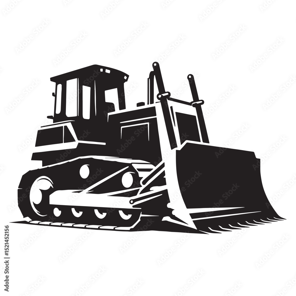 Naklejka premium Mechanical Bulldozer silhouette in action – Bulldozer illustration – Minimalist Bulldozer vector – Vehicle silhouette