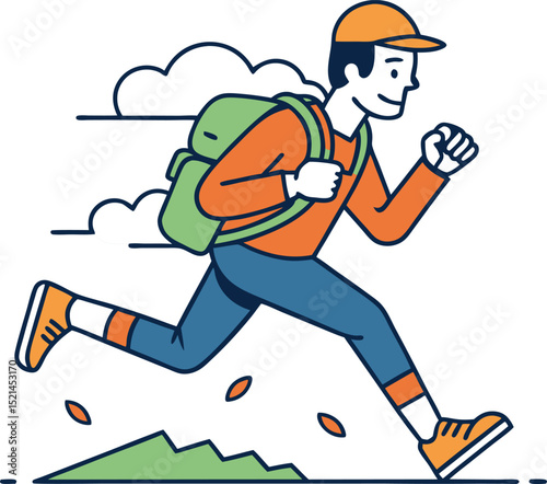 Energetic Runner with Green Backpack on a Sunny Day