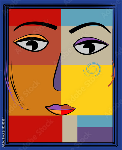 Colorful background, cubism art style,abstracts portraits