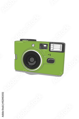 Green analogue Camera issolated on white background. Retro Photography Camera object