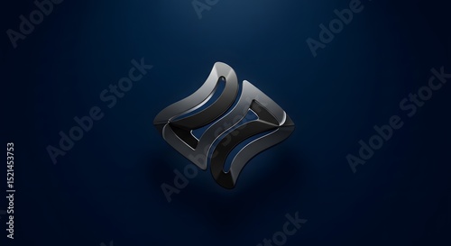Metallic Abstract Shape Design on Dark Blue Background