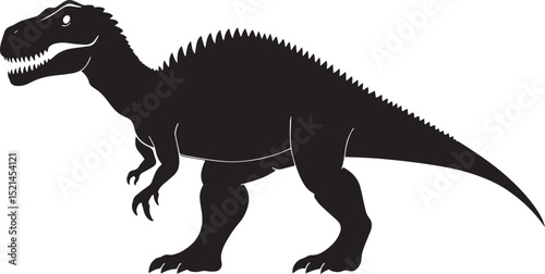 Carnotaurus - A bipedal carnivore with short horns above its eyes and a streamlined, muscular body. full length silhouette black vector illustration