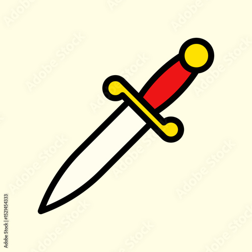 Colorful Illustration of a Decorative Dagger with Gold and Red Highlights