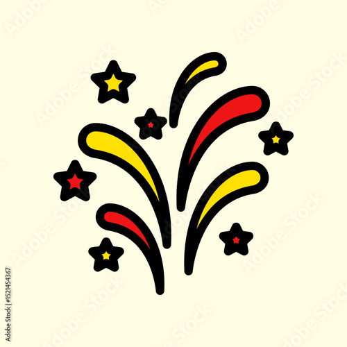 Colorful Abstract Firework Illustration with Stars and Curved Accents
