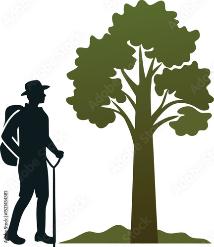 Hiker's Journey Beside a Majestic Oak