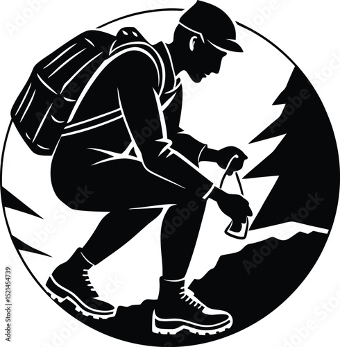 Hiker Preparing for Ascent