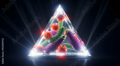 Luminous Pyramid Displaying Fresh Produce For A Futuristic Organic Concept