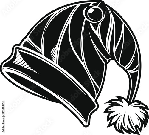knitted winter hat icon with pompom graphic illustration