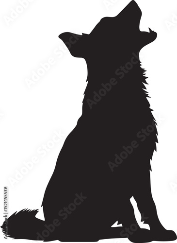 Howling Dog Silhouette A dog with its head tilted up, mouth open. full length silhouette black vector illustration