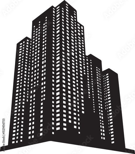 Architectural Silhouette Vector A stylish black vector representation of a building, highlighting its unique features in a minimalist format.