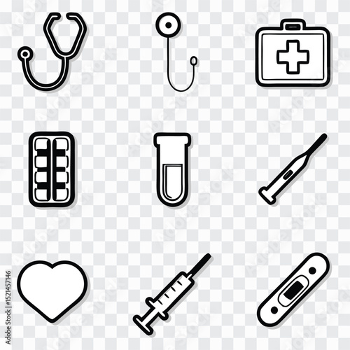 Medical Icon Set in Outline PNG | Healthcare, Hospital, Health Symbols, Line Art photo