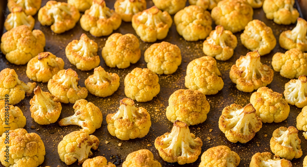 Fototapeta premium Oven Roasted Cauliflower Florets With Spices Close Up Display