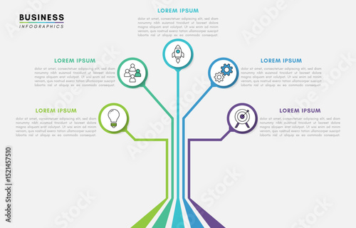 Infographics design template, tree diagram with 5 steps or options, vector illustration.