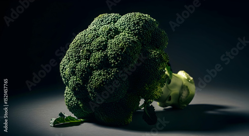 Artistic Still Life Captures A Fresh Green Broccoli Head On Dark Surface