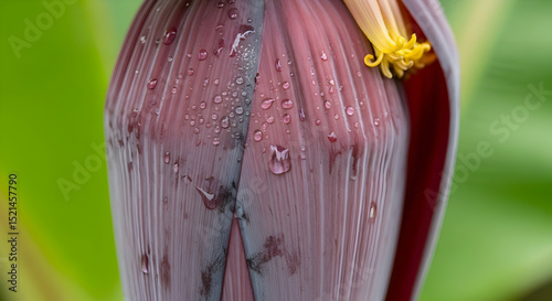 Banana Blossom With Water Droplets, Tropical Exotic Flower Close Up