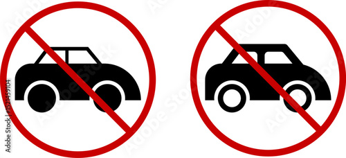 no car icon set. Parking prohibited symbol. Car ban. No parking. indicating vehicle prohibition restriction. Red prohibition sign. Stop sign
