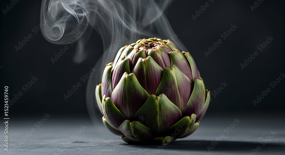 Fototapeta premium Steaming Artichoke Freshly Cooked On Dark Background Food Photography