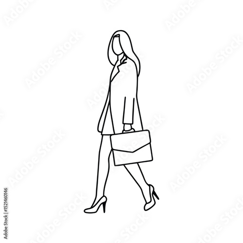 Businesswoman walking continuous line drawing minimalist style