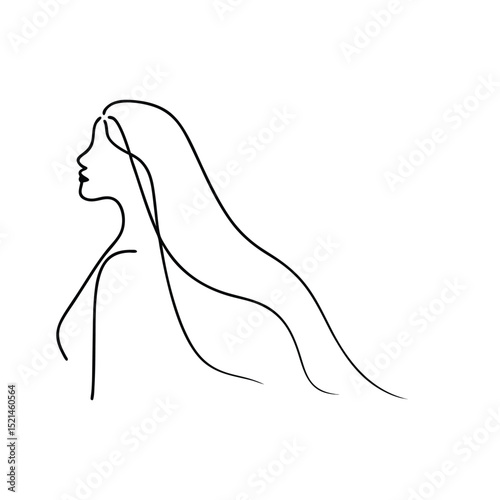 Woman profile continuous line drawing long hair elegant minimalist art