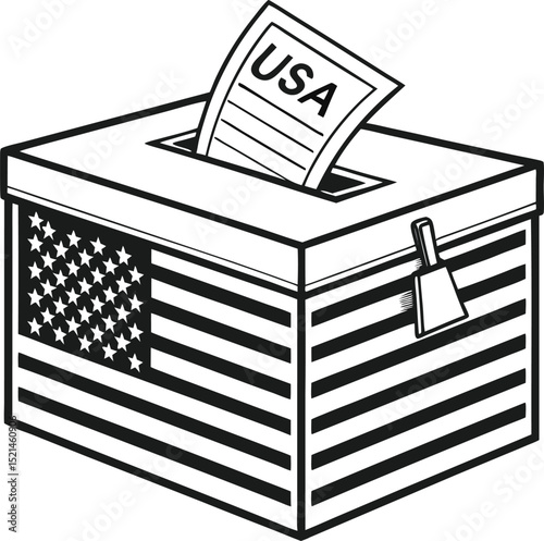 Ballot box vector illustration featuring a 3D metal container with a flag, an essential icon for business and political design