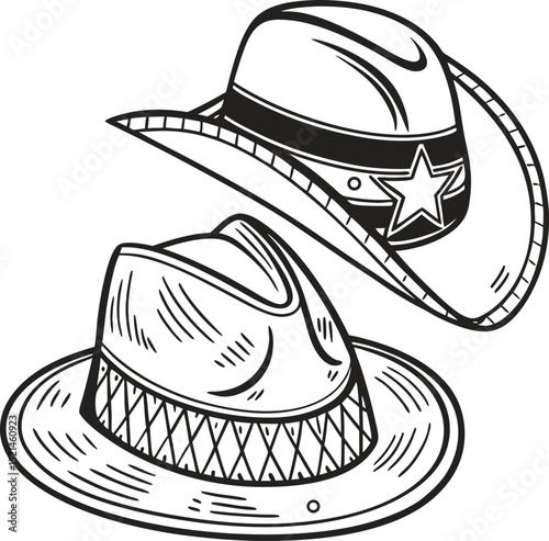 Vector illustration of an isolated, vintage black and white fedora hat, a classic fashion accessory and headwear style