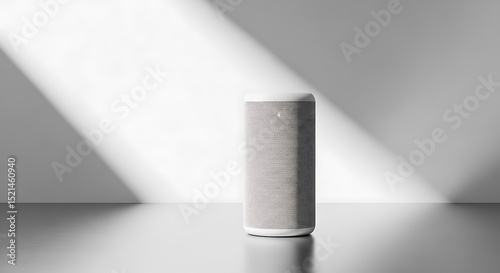 Modern Smart Speaker With Minimalistic Design Standing Alone On A Clean Surface Under Soft Light.