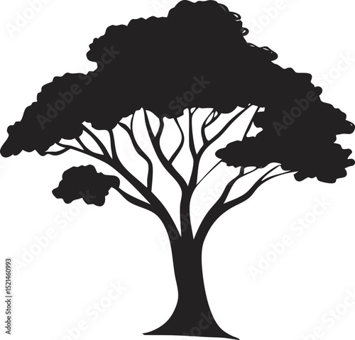A striking vector tree silhouette, this illustration captures the essence of nature with intricate branches and delicate leaves, perfect for any season's design