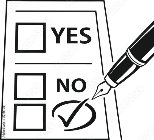 Voting check boxes with a pen and paper for business surveys